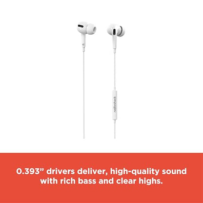RadioShack USB-C Wired Earphones with Mic 10mm Drivers 3.5 ft Cable White