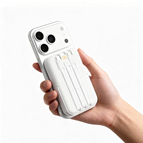 Power Bank 10000mAh Compatible with MagSafe, Magnetic Portable Charger with Digital Display, 15W Wireless Fast Charging, Built-in 3 Cables Compatible with iPhone 17/16/15/14/13/12 Series (White) - color: White