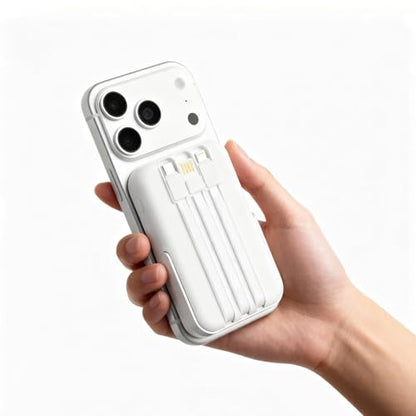 Power Bank 10000mAh Compatible with MagSafe, Magnetic Portable Charger with Digital Display, 15W Wireless Fast Charging, Built-in 3 Cables Compatible with iPhone 17/16/15/14/13/12 Series (White) - color: White