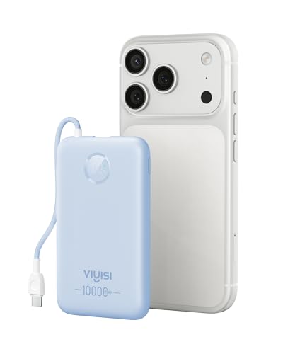 VIYISI Ultra Slim Portable Charger Small 10000mah with Built-in USB C Cable - color: Blue