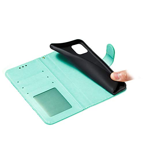 EYZUTAK Case for iPhone 13 Pro Max, Premium PU Leather Magnetic Flip Wallet Case with Card Holder Cash Slot Lanyard Strap Kickstand Function Embossed Mandala Flower Pattern Shockproof Cover - Green - color: Green, size: iPhone 13 Pro Max