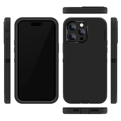 Case Compatible with iPhone 14 Pro Max, Heavy Duty Protective Black Phone Case, Full Body Shockproof Durable Silicone Rubber with Hard PC Rugged Sturdy Phone Cover for 14 Pro Max 6.7 Inch. (Black) - color: Black
