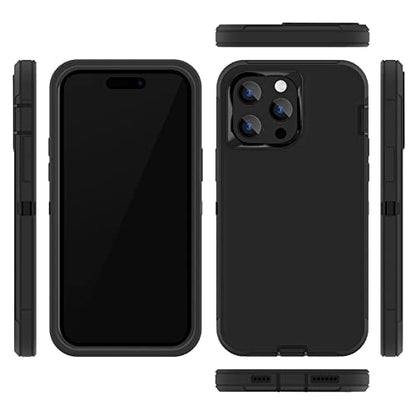 Case Compatible with iPhone 14 Pro Max, Heavy Duty Protective Black Phone Case, Full Body Shockproof Durable Silicone Rubber with Hard PC Rugged Sturdy Phone Cover for 14 Pro Max 6.7 Inch. (Black) - color: Black