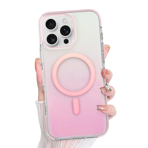 Bonoma for iPhone 16 Pro Case Iridescent Crystal Clear Back -Pink | Magnetic Support for MagSafe Cute Gradient Slim Shockproof Case, High-Duty Protection for Phone Cover - color: Pink Gradient, size: iPhone 16 Pro