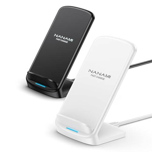 NANAMI Wireless Charger Stand 2 Pack, 10W Fast Desktop Charging Stand - color: Black&White, size: 2Pack