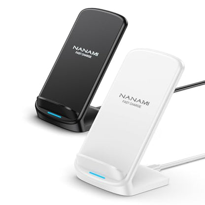 NANAMI Wireless Charger Stand 2 Pack, 10W Fast Desktop Charging Stand - color: Black&White, size: 2Pack