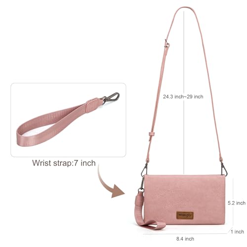 Montana West Wrangler Womens Wristlet Wallet RFID Blocking Bifold Clutch Credit Card Holder Purse with Crossbody Strap - color: B-Pink