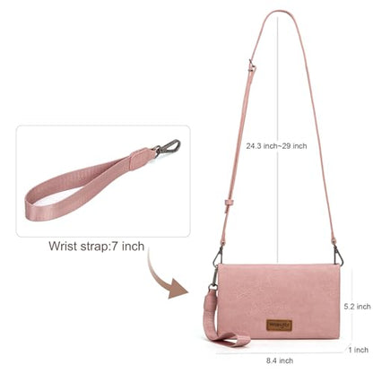 Montana West Wrangler Womens Wristlet Wallet RFID Blocking Bifold Clutch Credit Card Holder Purse with Crossbody Strap - color: B-Pink