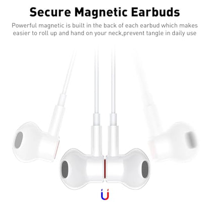 USB C Headphones Magnetic Wired Earbuds with Mic for Apple/Samsung Android - color: White/ Red
