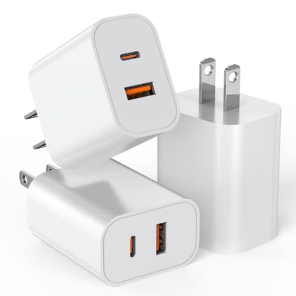USB C Charger Block, 3Pack 20W Dual Port USB C Wall Charger Plug - color: White