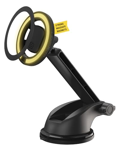 Scosche MagicMount MS Flip MagSafe Phone Stand, Magnetic Cell Phone Holder for Car Windshield/Dashboard, Suction Cup Phone Mount Compatible with iPhone 17 16 15 14 13 12 and More with MagSafe Ring