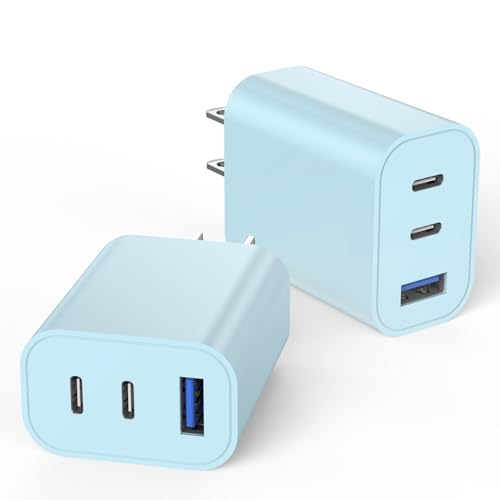 [2-Pack]iPhone 17 Charger Block,35W 3-Port Fast USB Charger Block Wall Plug - color: 2Pack Blue, size: 2Pack