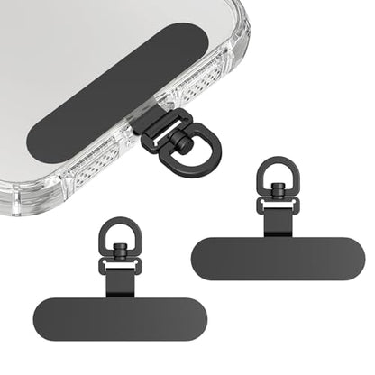 2 Pack Stainless Steel Phone Tether Tabs - Sturdy Universal Lanyard Patches for phone cases - color: Black