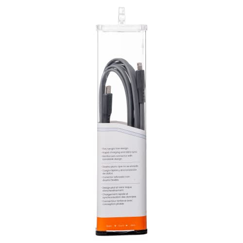 Ventev USB-C to Apple Lightning High-Speed Tangle-Free Flat Cable for iPhone 1-14, AirPods, iPads and More Devices (6 Foot, Gray) - size: 6 feet