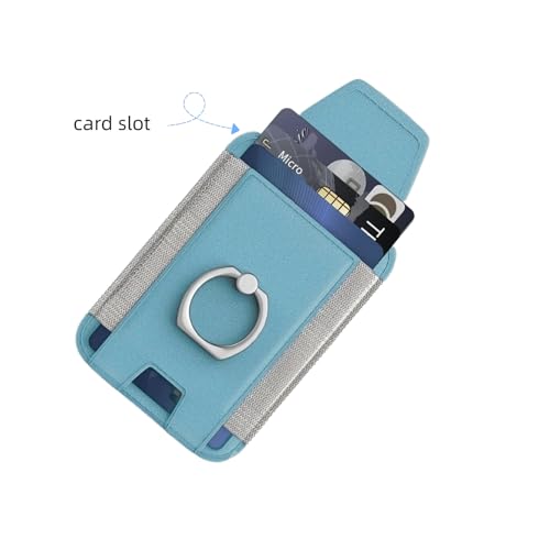 Magnetic Card Wallet Holder For Magsafe Wallets with Grip, 7 Cards Holder RFID Blocking, Ring Stand Stick on Wallet, Leather Magnetic Phone Wallet with Privacy Flap - color: Sky blue elastic circular support