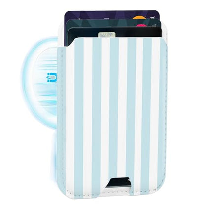 uCOLOR Upgraded Magnetic Cell Phone Wallet Card Holder-Compatible with MagSafe for iPhone 17/16/15/14/13/12 Series, Leather Magnetic Phone Wallet (Blue Stripes) - color: Blue Stripes
