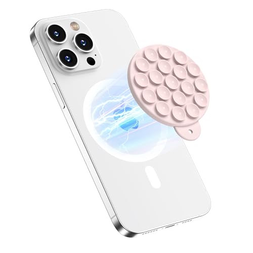 Magnetic Suction Cup Phone Mount, Compatible with MagSafe, Silicone Octo Cup Buddy Sticky Grip Holder for iPhone and Android, Removable Hands-Free Selfie/Video for TikTok, Lovely Pink - color: Lovely Pink