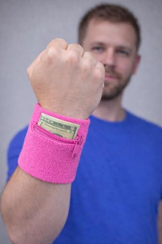 Suddora Zipper Wrist Pouch - Sweatband/Wristband Wallet for Keys, ID, Cards, Cash - color: Pink