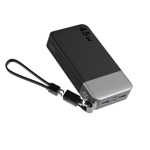 NOBIS Portable Charger 20000mAh 45W Power Bank w/Detachable Cable - color: Black