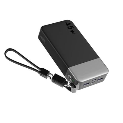 NOBIS Portable Charger 20000mAh 45W Power Bank w/Detachable Cable - color: Black