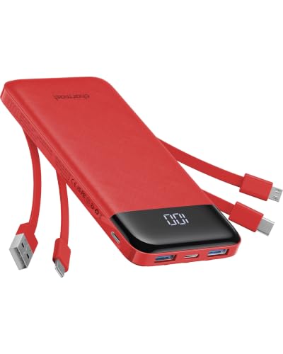 charmast Portable Charger with Built-in Cables X 4, Portable Phone Charger - color: Red