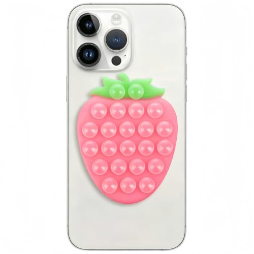 Suction Phone Holder, Strawberry Grip - Mirror/Bathroom Selfies, Pink Green - color: Strawberry Pink Green