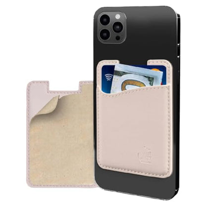 Wallaroo Premium Leather Cell Phone Wallet Stick On - Android and iPhone Wallet and Card Holder for Women and Men - Durable with Non-Slip Lining Secures Up to 3 Cards - color: Beige Leather