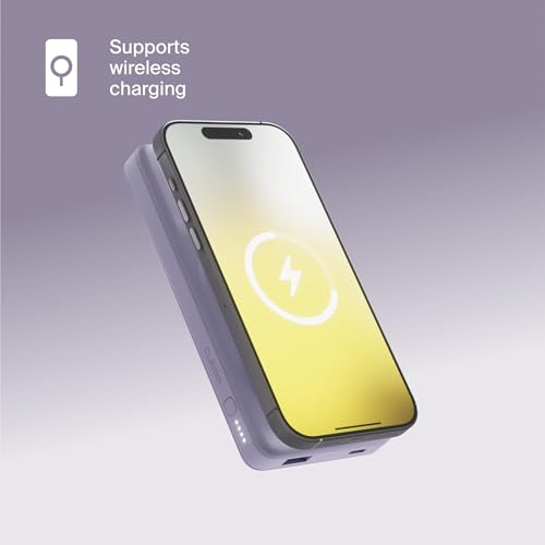 Clemm Portable 10000 mAh Wireless Power Bank, Compatible with MagSafe, Travel Essential, Quick Charging for iPhone 16/15/14/13/12/11/X - USB-C × 1 & USB-A × 1, Lavender - color: Lavender