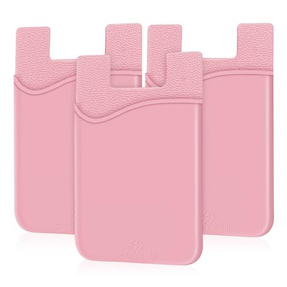 SHANSHUI Phone Card Holder, Slim Silicone Credit Card ID Cell Phone Wallet Stick on Pocket for Phone Cases All Smartphones - 3 Pack Pink - color: Pink x3