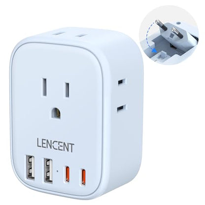 LENCENT European Travel Plug Adapter US to Europe Type-C Foldable Plug - style: Type C-17.5W-Most of Europe-Blue