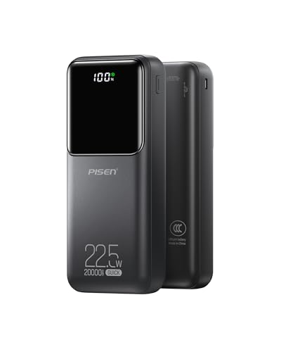 PISEN CCC Certified Power Bank - 20000mAh 22.5W 3C Power Bank, Travel Battery Pack Portable 3C Charger, PD3.0 QC3.0 20000mAh LED Display Portable Charger 2USB-A, 1USB-C for iPhone, Samsung and More