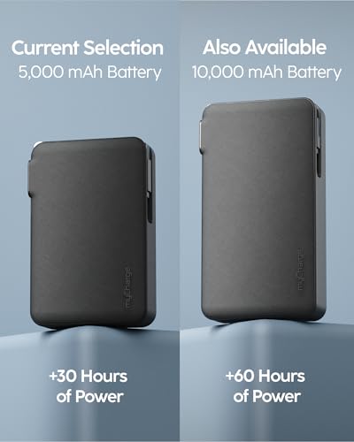 myCharge RetractaCharger 5000mAh Portable Charger Power Bank with 28-Inch Retractable USB-C Cable | Premium Fabric | Built-in Wall Plug | Digital Display
