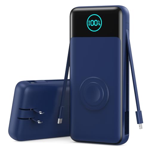 Portable Charger for iPhone with Built-in Cables and AC Wall Plug,26800mah Fast Charging USB C Power Bank,25W PD Travel Essential Battery Pack for iPhone 17/16/15/14/13,Galaxy,Apple Watch (Blue) - color: Dark Blue