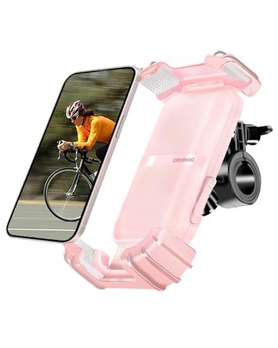 Bicycle Phone Holder,Motorcycle Handlebar Phone Mount,1S Quick Lock Release,360°Rotation Silicone Wrapped Phone Clamp Stand for E-bike,Scooter ATV Strollers Bike Phone Clip,for 4.7- 6.8"Phones - color: Pink