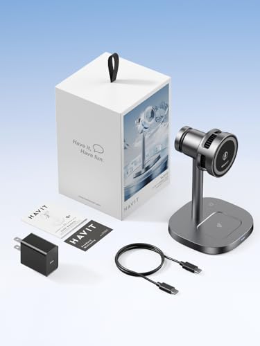 havit Qi2 3 in 1 Wireless Charging Station, 15W Magnetic Charger with Cooling Fan for iPhone 17/16/15/14/13/12, Apple Watch & AirPods, Adjustable Stand, 45W Adapter Included