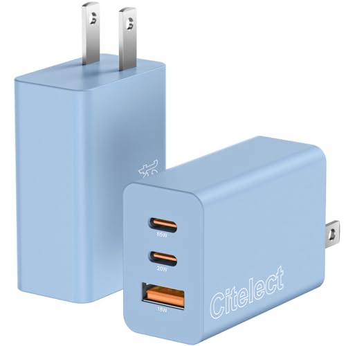 85W Dynamic Power GaN USB-C Fast Charger, 2C1A 3-Port, Max 65W, 2 Pack - color: Blue, size: 2Pack