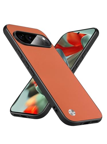 Case for Google Pixel 9 Pro XL, Anti-Fingerprint Faux Leather Back + Soft TPU Shockproof Durable Edges, Anti-Scratch Slim Fit Camera Protective Cover Phone Case for Pixel 9 Pro XL (Orange) - color: Orange, size: Google Pixel 9 Pro XL