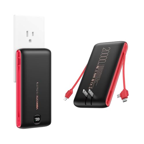 VEEKTOMX 10000mAh Portable Charger with Built-in Cables & Wall Plug - color: BLACK