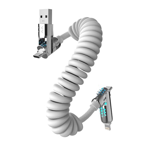 MFish Coiled 4 in 1 USB C Cable, 6.6FT Fast Charging Cable - color: White(4-in-1 Coiled)