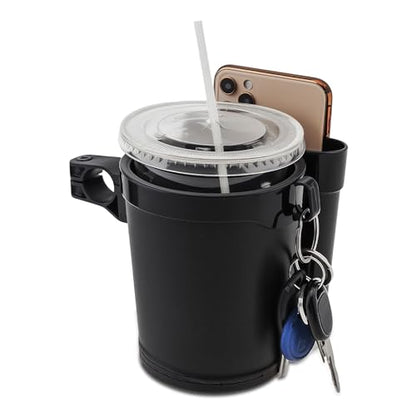 3-in-1 Universal Bike Cup Holder with Cell Phone Case Keys Hook, Black - color: black