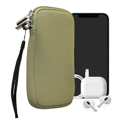 kwmobile Universal Phone Pouch Size L - 6.5" - Neoprene Smartphone Pouch with Zip - Water-Repellent Mobile Phone Case - Sleeve in Gray Green - color: gray green, size: L - 6.5"