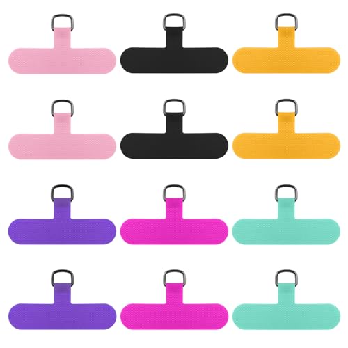 12 Pcs Phone Tether Tab, Safety Lanyard Patch Adjustable Strap, Adjustable and Removable Universal Cell Phone Multifunctional Patch without Adhesive (6 colors)