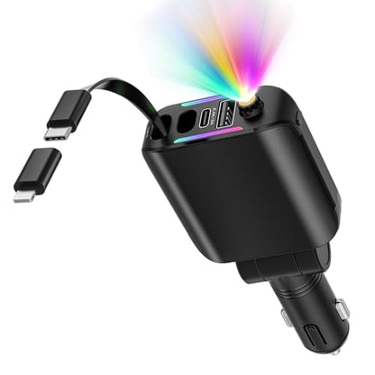 Retractable Car Charger with Starlight, 4 in 1 [120W] USB C for iPhone and Android Car Charger Fast Charging, Compatible with iPhone 16/15/14/13/12/11, Valentines Gifts for Women Men (Black)