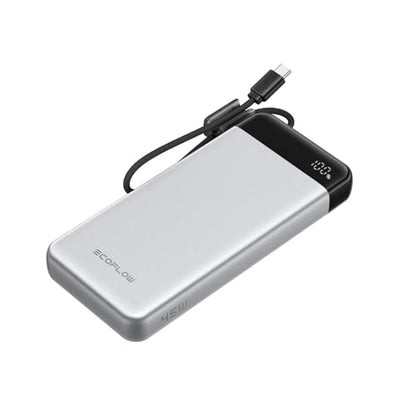 EF ECOFLOW Rapid 20000mAh Power Bank, 45W Max Fast Charging,Portable Phone Charger Built in USB C Cable and USB-C&A Port Digital Display Battery Bank for iPhone 17/16/15 Series, Samsung S23 ipad 11 - color: Sliver