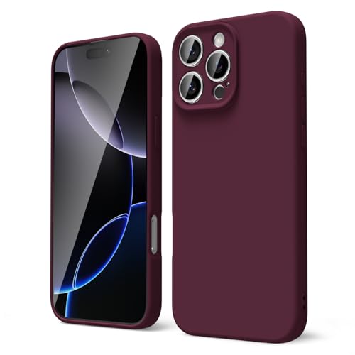 oakxco for iPhone 16 Pro Max Phone Case Liquid Silicone, Thin Slim Soft Rubber Gel TPU Plain Protective Simple Cover for Women Girl Cute, Matte Solid Color Aesthetic, Burgundy Wine - color: Burgundy, size: 16 Pro Max