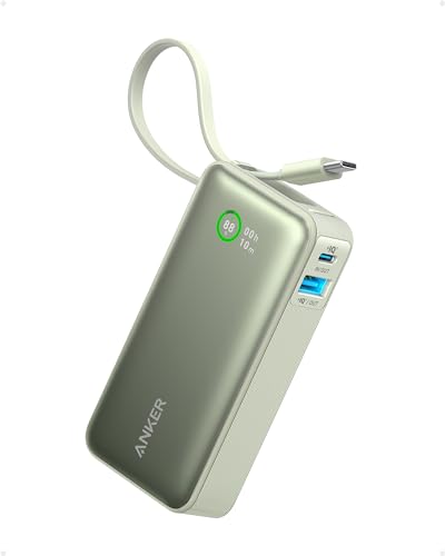 Anker Nano Power Bank,10,000mAh 30W Portable Charger,Built-in USB-C Cable - color: Sprout Green