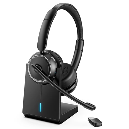 Upgrade ANC & ENC Wireless Headset with Mic for Work(Flip-to-Mute & Dongle) - color: Black