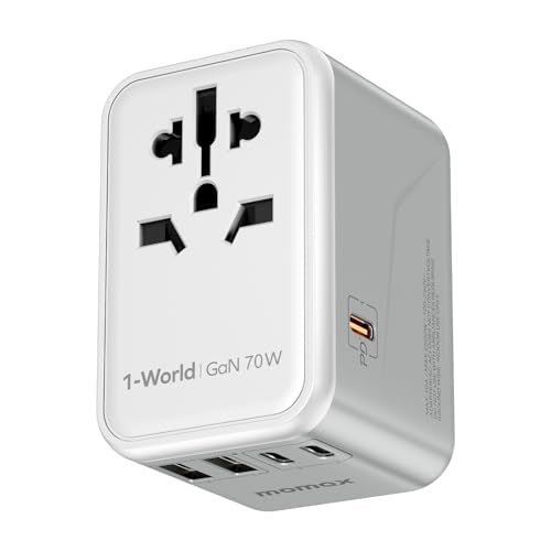 MOMAX 70W GaN Universal Travel Adapter, All-in-One Travel Charging - color: White, size: 70W