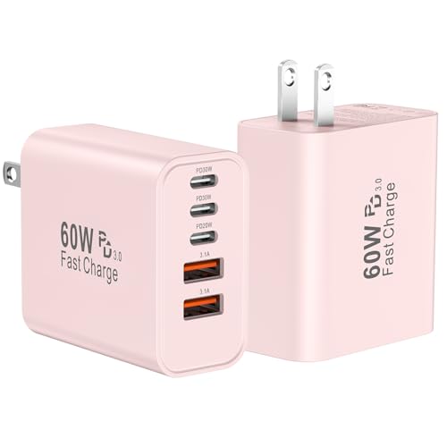 USB C Charger Block Fast Charging,60W Phone Charger USBC Wall Plug Adapter - color: Pink-2Pack