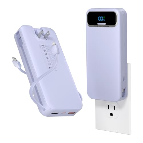 aonidi Portable Charger 20000mAh with Built-in Cables&AC Wall Plug, Purple - color: Violet